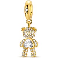 925 Sterling Silver Charms Bead CZ Zircon Golden Bear Dangle Fit Original Bracelet DIY Women Jewelry Gift