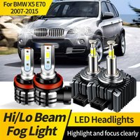 2PCS For BMW X5 E70 2007-2015 HID Xenon Bulbs Replacement D1S H11 LED Headlight Canbus 6000K White LED Hi/Lo Beam Fog Lights