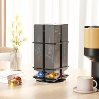 40 Vertuo Coffee Pod Holder Carousel Stand Storage for Nespresso Vertuoline 360-Degree Rotation WIre Metal Black