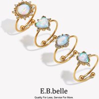 E.B.belle Adjustable Circle Heart Sun Waterdrop Natural Opal Stone Rings For Woman Stainless Steel PVD Plating Gemstone Ring