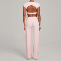 Tight-Fitting Backless Yoga Quick-Drying Straight-Leg Pants Sports Fitness Running Two-Piece Set for Women Gym Workout Yoga Suit