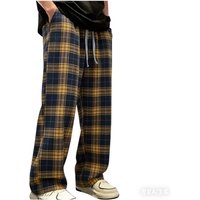 Red checkered straight leg pants men's spring new American high street sports pants casual slimming wide leg pants
