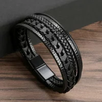 layered Vintage Leather Rope Braided Bracelet Classic Handmade Wristband Alloy Magnetic Fashion Style Gifts New Model