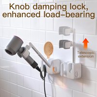 Hands-Free Lazy Hair Dryer Holder, Punch-Free Wall-Mounted Storage Rack, 360° Rotatable Bathroom Stand