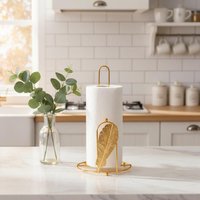 #@Retro Iron Tree Paper Towel Gold Free Standing Roll Paper Holder Towel One-handed Tear Decorative Tissue Stand Kitchen