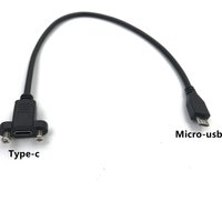 Micro Type USB USB 2.0 Male Connector to Type-c USB 2.0 Female Extension Cable Pitch 17mm With screws Panel Mount Hole 0.3m