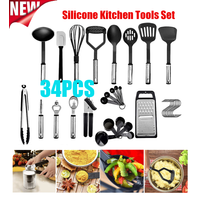 34PCS Food-Grade Silicone Kitchen Tools Set, Heat-Resistant Slotted Spoon for Non-Stick Cookware&Hot Pot, Multi-Use+Hook UK