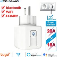 KEBIDUMEI Tuya WiFi Smart Socket 433MHz EU Plug Remote Control 16/20A Power Monitor Smart Life Home Google Assistant Alexa