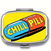 1pc chill pill square Pill Box, 2 Compartment Medicine Pill Organizer, Household Portable Medicine Storage Box, For Pockets Pur