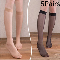 5Pairs Cross Border New Womens Mid Calf Stockings Summer Ultra Thin Crystal Silk Calf Stockings Skin Sheer Medium Long Socks