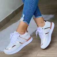 Womens Trendy Black Casual Sneakers Gold Metallic Lace Up Walking Shoes Suede Patchwork Platform Running Trainers Daily Footwear