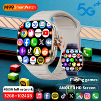 Montre connectée M99 32 + 1024 Go avec écran AMOLED 2,4 pouces, emplacement pour carte SIM 4G/5G, GPS WiFi 190 ° Montre de jeu Android 10.0 avec caméra rotative