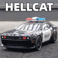 Scale 1:32 Hellcat Police Car Charger Challenger 1970 Model Toy Alloy Diecast Pull Back Sound Light Vehicle for Boys Presents