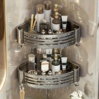 2pcs Corner Shower Shelf No-Drill Wall-Mounted Bathroom Organizer Triangular Design for Shampoo Conditioner and Soap Storag