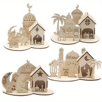 1Set EID Mubarak Wooden Ornaments Moom Temple Star Wood Crafts For Ramadan Eid Al-Fitr Table Decoration DIY Setting Gifts