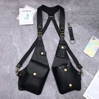 Vintage Underarm Strap Wallet Pocket Vest Bag Anti-Theft Shoulder Harness Bag Adjustable Leather Strap Steampunk