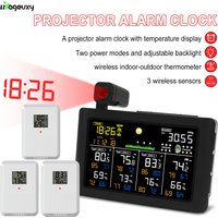 Multifunctional Wall Clock - Wireless Projection Alarm Weather Station Digital Temperature Humidity Monitor LCD Display for Home