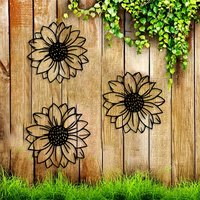 1Set Metal New Design Sunflower Outdoor Wall Decor, Rustic Garden Ornament for Fence Hanging, Home Living Room Bedroom