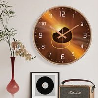 Modern Abstract Wall Clock Sunburst Silent Non-Ticking Brown Golden Art 2D Dial ABS Frame Clock for Living Room Bedroom Decor