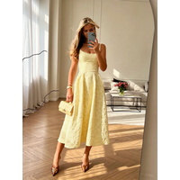 Ladies Chic Yellow Jacquard Sleeveless Summer Dress Women Elegant Slip A-line Backless Party Dress Female Birthday Evening Gown