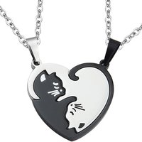 Cat Friendship Necklace for 2 Girls Boys Matching Necklaces for Best Friends Boyfriend Girlfriend Anniversary Christmas Gift