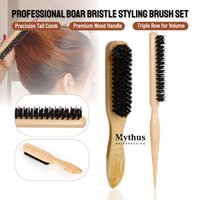2Pcs Premium Bristle Hairbrush With Bamboo Handle Reduces Frizz and Static- Scalp Massage Bristle Brush Set For All Hair Types