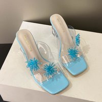 New Women High Heels Water Diamond Flower Sandals with Transparent Thick Bottom Women Shoes Party Dress PVC Slippers Mules Shoes