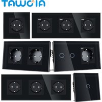 TAWOIA 1/2/3 Gang Touch Switches Light Switch With EU Wall Sockets USB Type-C Power Outlets Black Glass Panel Factory Direct