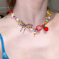 Y2k Rainbow Candy Beaded Choker Necklace Women Boho Beads Apple Pendant Necklaces Irregular Girl Necklace Jewelry Gifts