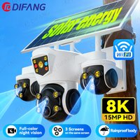 V380 8K 15MP Solar WiFi Camera Three Screen Auto Tracking PTZ Night Vision CCTV Security Protection Wireless Solar WiFi Cam