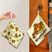 Cute Cartoon Rilakkuma Polyester Cotton Hand Wiping Towel, Anti-shrink Hanging Kitchen Cloth for Household Cleaning