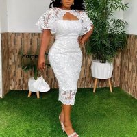 Elegant Commute Lace Trim Sexy Chest Bared Slimming Dress Formal Dress Spring Season Short Sleeve round Neck City Walk