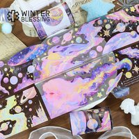 2m Glossy Laser Silver Colorful Starry PET Washi Tape Stars Transparent Roll Stickers Decorative Tape For Scrapbooking Journal