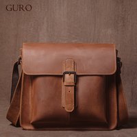 GURO Luxury Brand Genuine Leather Shoulder Bag Men Crazy Horse Cowhide Messenger Bag Women Retro Crossbody Bag Trend Satchel Bag