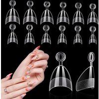 600PCS Extra Short Almond Soft Gel Nail Tips and 120PCS Short Nail Tips Half cover for Acrylic Nail Salon with Box 12 Sizes
