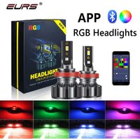 EURS 2PCS RGB Reflektor samochodowy APP Bluetooth Sterowanie H4 H7 LED H1 H3 H8 H11 HB3 HB4 D2S D3S Światło LED Automatyczny reflektor Kolorowe żarówki
