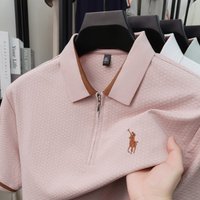 Men's 75%Cotton Polo Shirt, Business Casual Short Sleeve with Embroidered , Half Zip Design & Multi-Color Options