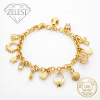 925 Sterling Silver 18K Gold Plated 8 Inch Delicate Star/Cross/Zircon Bracelet Women's Fashion Wedding Jewelry