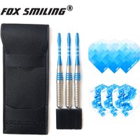 3pcs 24g Fox Smiling Steel Tip Darts With Aluminum Shaft Blue And Pink Professional Dart Pin Leather Bag Packaged