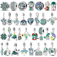 charms plata de ley 925 Green Color Dangle Beads Fits 3mm Bracelet Necklace For Women Pendant Luxury DIY Fine Jewelry Making Hot