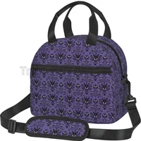 Haunted Halloween Mansion Insulated Lunch Bag Grim Grinning Ghosts Reusable Thermal Oxford Bento Tote with Adjustable Strap