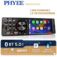PHYEE 1Din 4" Car Radio Wireless CarPlay/Android Auto, RDS FM/AM, Bluetooth Hands-Free Backup Cam-In USB/TF/AUX Headunit F7805WR