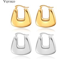 VQYSKO geometric U-shaped earrings stainless steel earrings earrings hollow square ladies ear wearing jewelry