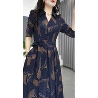 Faionable Long Sve Floral Print Dr Women's New 2024 Waist Cinched Slimming Long High End Skirt Spring Autumn