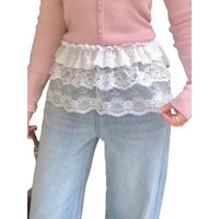 Korean Fashion Lace Irregular Skirt Curtain White Flowers Lace Mesh Halfbody Skirt Women Summer Bottoms Jeans Decorative Hemline