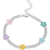 Orstarry New 925 Sterling Silver Cute And Colorful Flower Bracelet Chain Link Women Bracelet Festival Jewelry Party Trendy Gifts