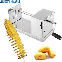 JUSTINLAU Manual Potato Spiral Cutter 430 Stainless Steel Manual Potato Tower Crane with 2 Blades Home Making Fry Potato Tower