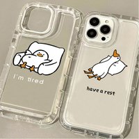 Cartoon Lazy Little Duck Printing Case for IPhone 17 Air 16 16E 15 14 Plus 13 12 11 Pro Max Plus 7 8 SE 2020 Shockproof Cover