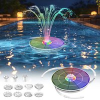 6.5W Solar Fountain Built in 3000mAh Large Battery with Colorful LED and 8 Nozzles DIY Water Features for Garden Pond Bird Bath