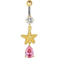 Beautiful Starfish Dangle Pink Zircon Belly Button Ring Women Beach Accessories Golden Navel Piercing Titanium Curved Barbell